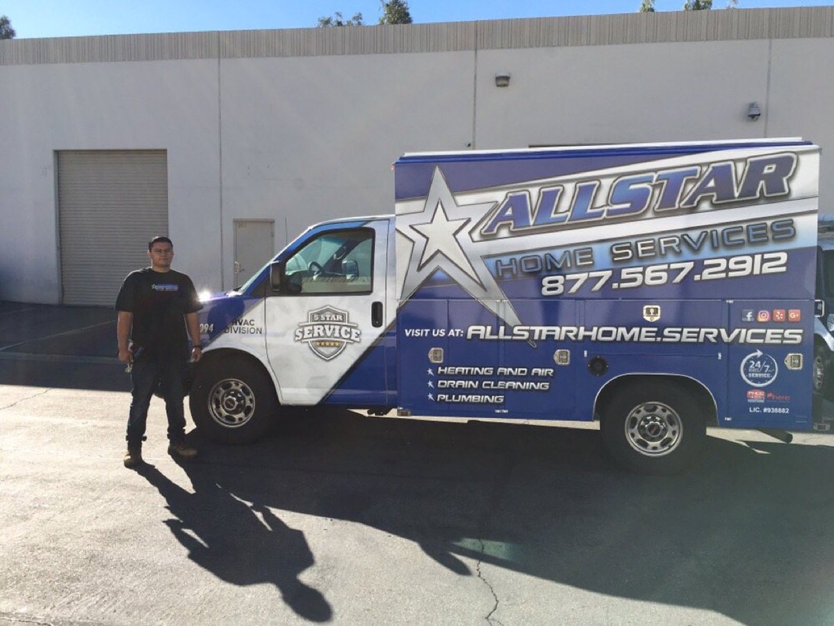 Allstar Plumbing, Heating & Air service van and technician
